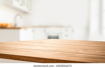 High quality photography Background of table of free space and kitchen interior. White wall with shadows and sunny warm morning time. Copy space for your composition,
