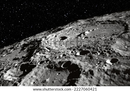 High quality space moon surface stars at background. Concept universe photo galaxy idea. 