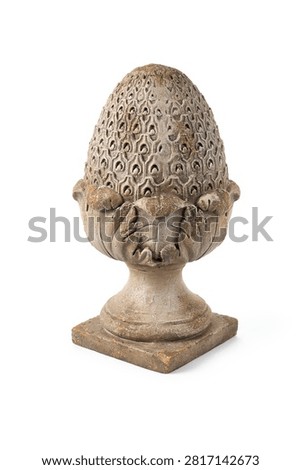 A high quality stone statue featuring a decorative pine cone design, perfect for elegant garden landscaping, outdoor yard ornamentation, and classic architectural home decor style.