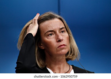 High Representative Of The European Union For Foreign Affairs And Security Policy ,Federica Mogherini  Speaks To Reporters During A Briefing In Brussels, Belgium On July 18, 2017