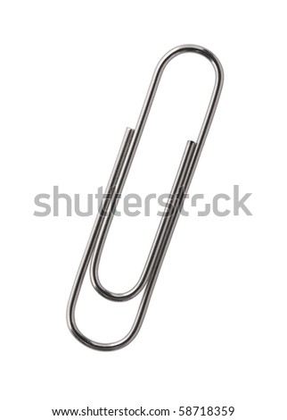 high res silver paperclip on white with path