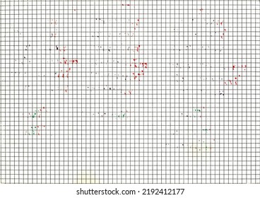 High Res Used, Worn Out Thick Lines Checkered Graph Paper Texture Background Scan With Color Stain Spots From Writing With Markers, Weathered Old School Paper Wallpaper With Copy Space For Text
