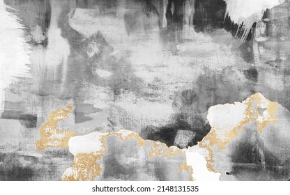 High resolution. Abstract art, modern painting, wall art, a mixture of gray and gold paint. Background design, used for wallpaper design of prints, carpets, banners, decorative paintings, art and home - Shutterstock ID 2148131535