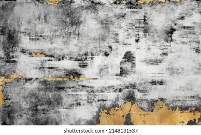 High resolution. Abstract art, modern painting, wall art, a mixture of gray and gold paint. Background design, used for wallpaper design of prints, carpets, banners, decorative paintings, art and home - Shutterstock ID 2148131537