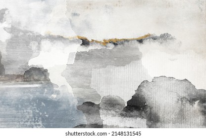 High resolution. Abstract art, modern painting, wall art, a mixture of gray and gold paint. Background design, used for wallpaper design of prints, carpets, banners, decorative paintings, art and home - Shutterstock ID 2148131545