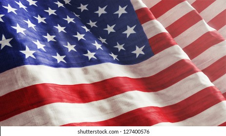 High Resolution American Flag Flowing With Texture Fabric Detail.