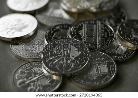 High resolution close up color image of Silver bullion coins – Austrian Vienna Philharmonic