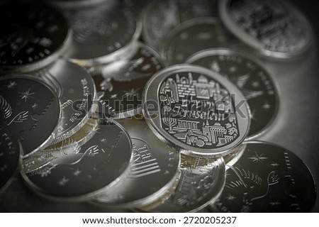 High resolution close up color image of Silver bullion coins – Holyland Mint Jerusalem- Israel 