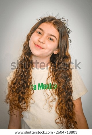 high resolution close up portrait of a single causation beautiful girl posing for her bat mitzvah party invitation with a white background- Israel