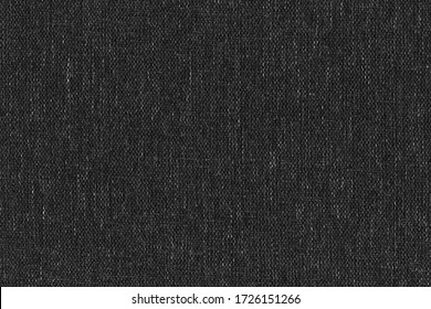 High Resolution Close-up Texture Of Natural Weave Cloth In Dark And Black Color. Fabric Texture Of Natural Cotton Or Linen Textile Material. Black Fabric Background.