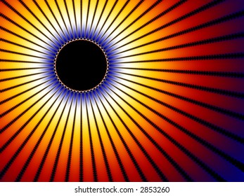 A high resolution, computer generated, fractal design that simulates a solar eclipse.