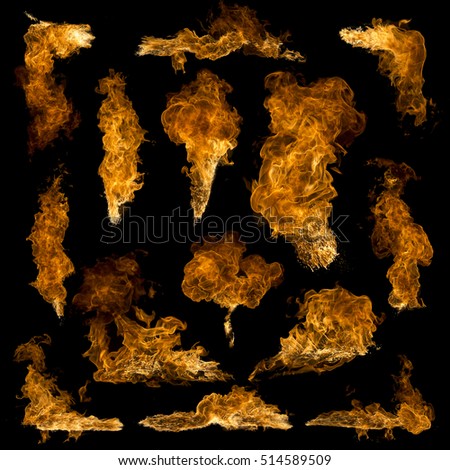 High resolution fire collection isolated on black background  