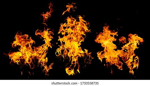 High resolution fire flames from torch, on black background
