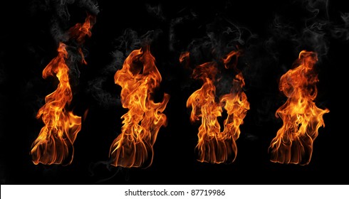 High Resolution Fire Flames From Torch, Isolated On Black Background