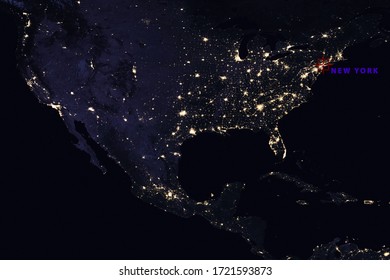 High Resolution Map Composition of USA pinpointing New York City- Elements of this image furnished by NASA - Powered by Shutterstock