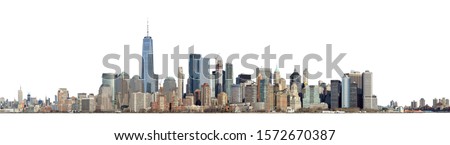 High resolution panoramic view of Lower Manhattan from the Ellis Island - isolated on white. Clipping path included.