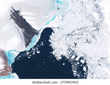 High resolution satellite photos of land, ocean and floating ice. Northern regions of the Earth, ice melting, environmental problems. contains modified Copernicus Sentinel data
