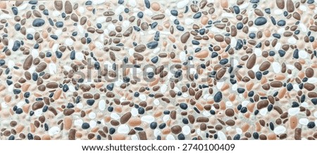 High Resolution Seamless Pattern of Natural Multicolored Pebble Wash Texture with Exposed River Stones for Architectural Surface Design. 