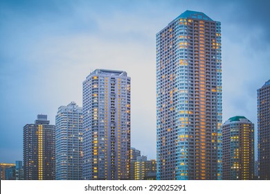 The High Rise Building In Downtown At Night
