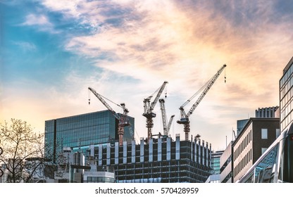 High Rise Building Under Construction In Evening Sky