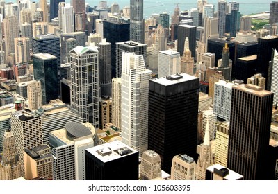 High Rise Buildings At Downtown Chicago Panorama, Illinois