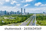 High rise buildings and Tianfu Avenue in Chengdu Tianfu New Area