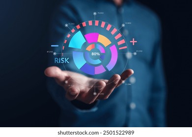 High Risk of Business decision making and risk analysis. Measuring level bar virtual, Risky business risk management control and strategy.