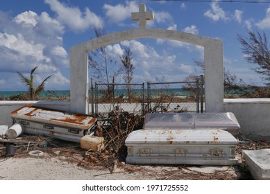 High Rock, Bahamas - September 10, 2019 : Upside Down Cementary In High Community After Hurricane Dorian