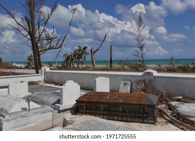 High Rock, Bahamas - September 10, 2019 : Upside Down Cementary In High Community After Hurricane Dorian