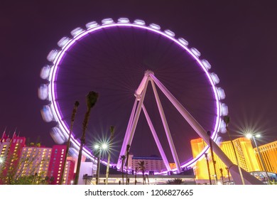 High Roller Ferris Wheel In Las Vegas At Night, Usa