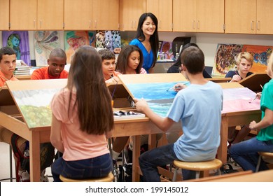 High School Art Class With Teacher