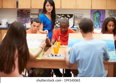 High School Art Class With Teacher