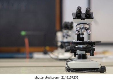 High School Biology Lab.Focus On Microscope