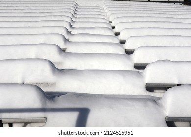 High School Football Bleachers Covered In Deep Snow After Winter Storm