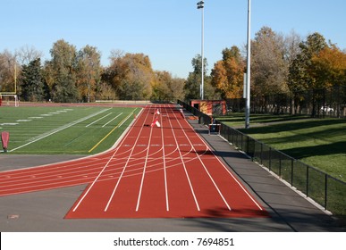 High School Running Track And Football Field