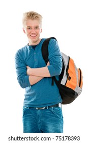 High School Student Smiling. Isolated On The White Background