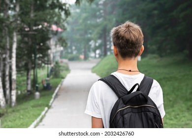 High School Student, Teenager With School Bag On The Way To School Or Walking Home From School