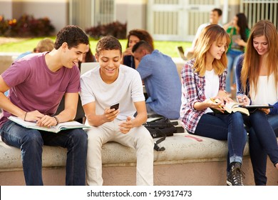 High School Students Hanging Out On Campus