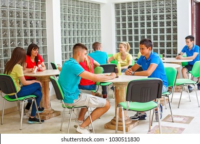 High School Students On A Break In Cafeteria 