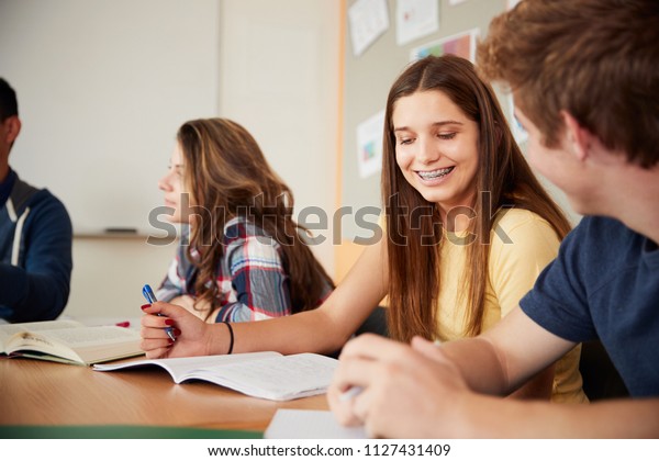 High School Students Sitting Table Collaborating Stock Photo 1127431409 ...