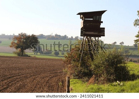 High seat, hunt, hunter, hunt, hunting, hunting ground, landscape, meadow, field, cornfield, hut, wooden hut, seat, tower, observation tower, agriculture, rural, 