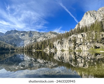 High Sierra Lake with reflection of cliffs in the water