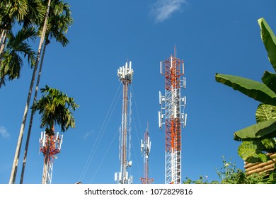 High signal voltage posts in the blue sky background
