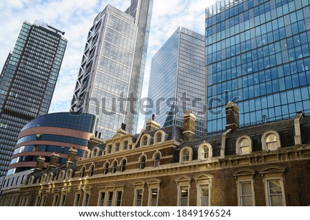 High skyscrapers and old British architecture exterior buildings at Liverpool street area