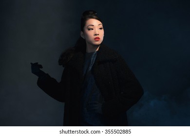 High Society Retro 1940 Asian Fashion Woman.