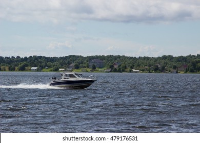 High Speed Boat On Lake Moving