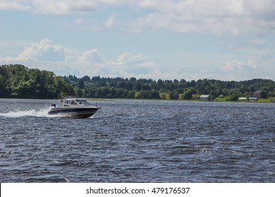 High Speed Boat On Lake Moving