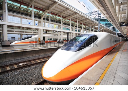 High speed bullet train by the railway station
