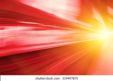 High Speed Business And Technology Concept, Acceleration Super Fast Speedy Motion Blur Of Train Station For Background Design.