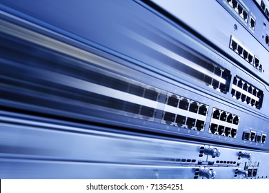 High speed internet. Blurred telecommunication equipment.